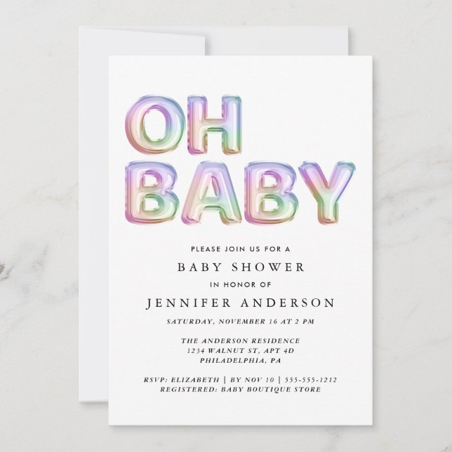 Oh Baby Balloons Shower Invitation (Front)