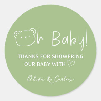 Oh Baby Bear and Heart Thank You Baby Shower Classic Round Sticker