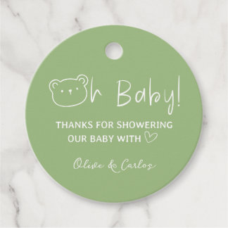 Oh Baby Bear and Heart Thank You Baby Shower Favour Tags