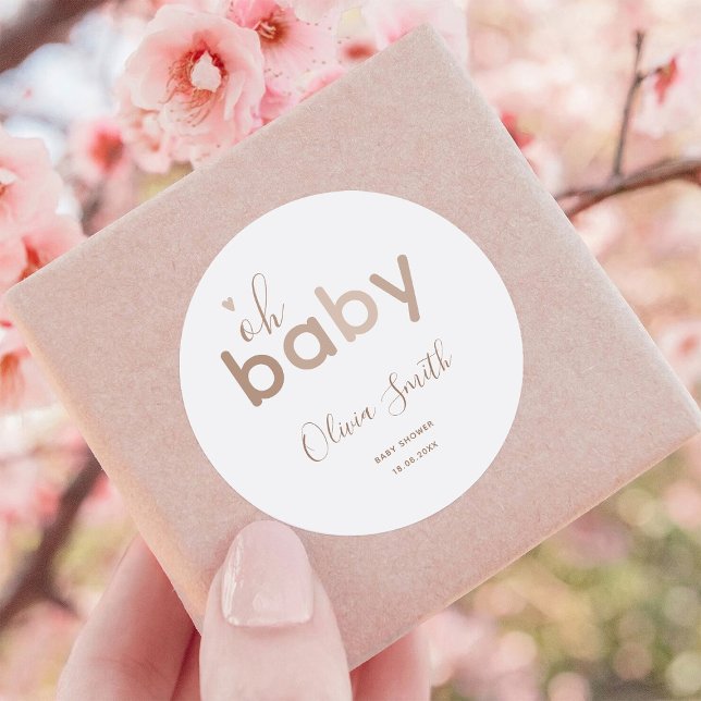 Oh Baby Beige Neutral Classic Round Sticker (Creator Uploaded)
