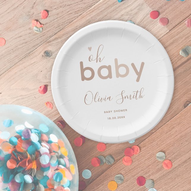 Oh Baby Beige Neutral Paper Plate (Creator Uploaded)