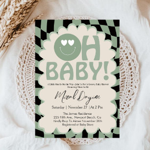 Oh Baby Beige & Sage Groovy Neutral Baby Shower Invitation