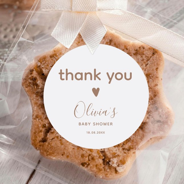 Oh Baby Beige Thank you Baby Shower Classic Round Sticker (Creator Uploaded)