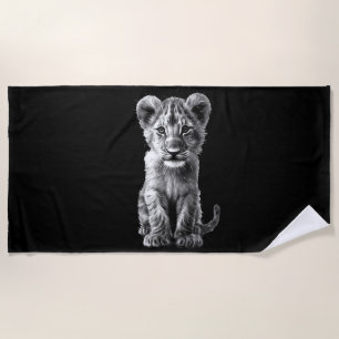 Oh Baby Big Cat Cub Black Beach Towel
