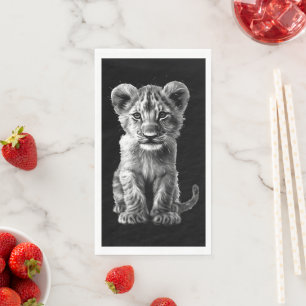 Oh Baby Big Cat Cub Gray Black Napkin
