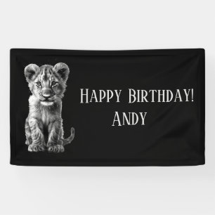 Oh Baby Big Cat Cub Grey 2 Lines Text Banner