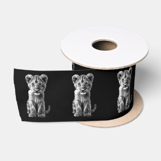 Oh Baby Big Cat Cub Grey Satin Ribbon
