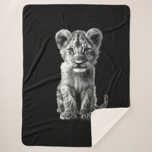 Oh Baby Big Cat Cub Grey Sherpa Blanket