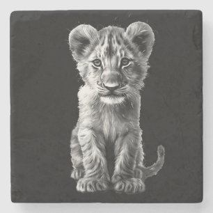 Oh Baby Big Cat Cub Grey Stone Coaster