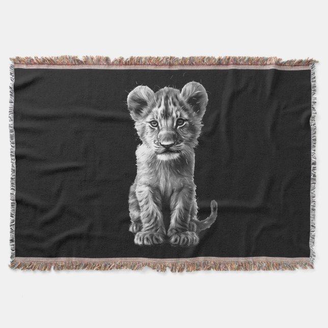 Oh Baby Big Cat Cub Grey Throw Blanket (Front)