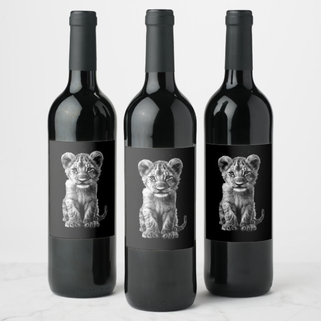 Oh Baby Big Cat Cub Grey Wine Label (Bottles)