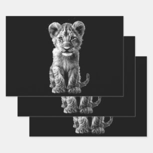 Oh Baby Big Cat Cub Grey Wrapping Paper Sheet