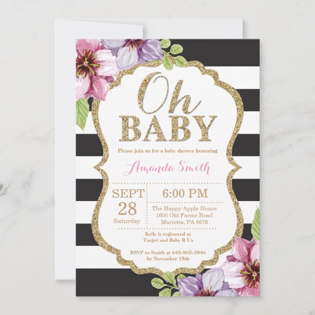 Oh Baby Black and Gold Baby Shower Invitation (Front)