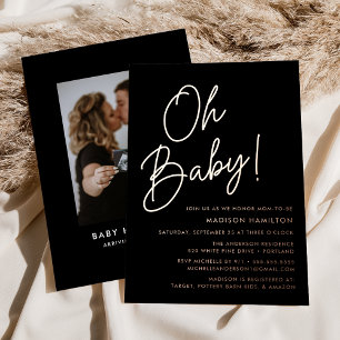 Oh Baby Black and Rose Gold Script Baby Shower