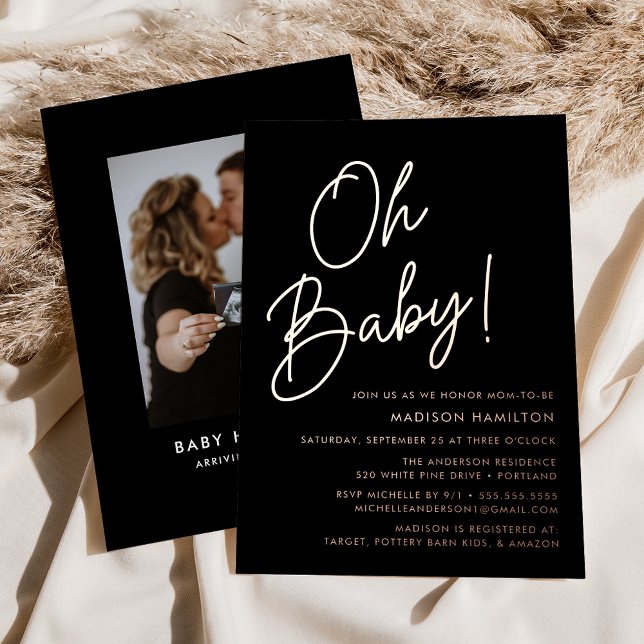 Oh Baby Black and Rose Gold Script Baby Shower (Creator Uploaded)
