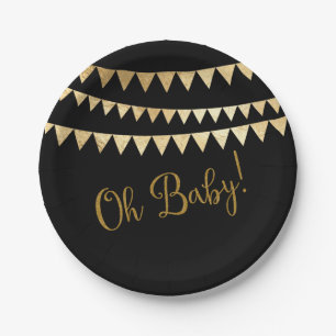 Oh Baby Black Gold Baby Shower Paper Plate
