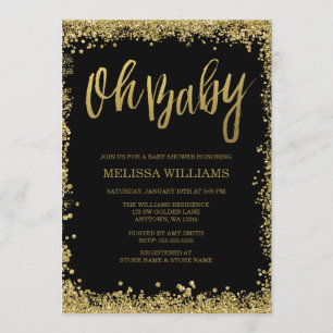 Oh Baby Black Gold Glitter Baby Shower Invitation