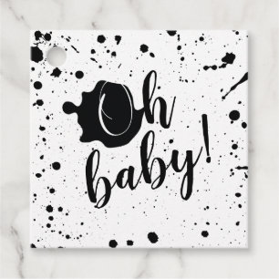 Oh Baby Black Paint Splatter Unisex Baby Shower Favour Tags