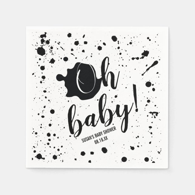 Oh Baby Black Paint Splatter Unisex Baby Shower Napkin (Front)