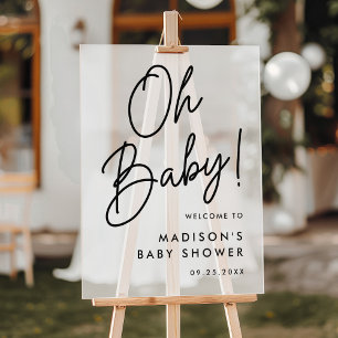 Oh Baby Black Script Baby Shower Welcome Frosted Acrylic Sign