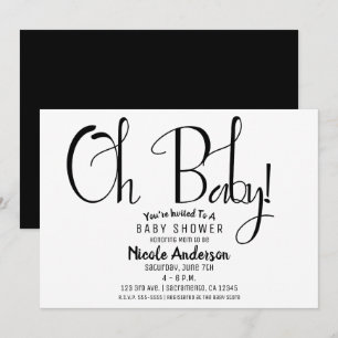 Oh Baby Black Script Modern Minimal Shower Party Invitation