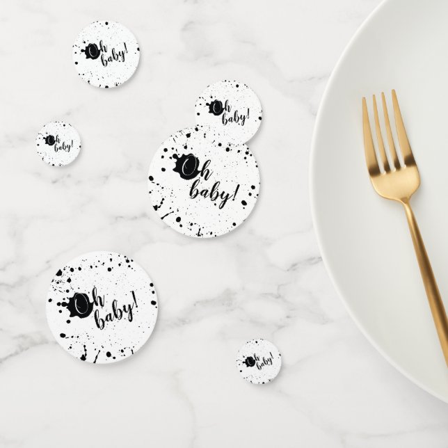 Oh Baby Black + White Splatter Unisex Baby Shower Confetti (Group)