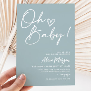 Oh Baby Blue Baby Shower Invitation Minimalist