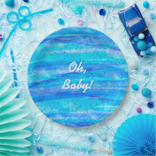 Oh Baby   Blue Baby Shower  Paper Plate