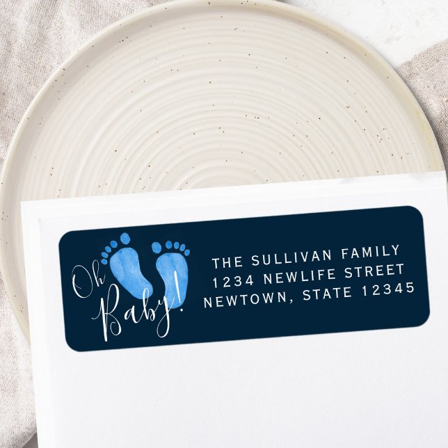 Oh Baby Blue Baby Shower Return Address (Creator Uploaded)