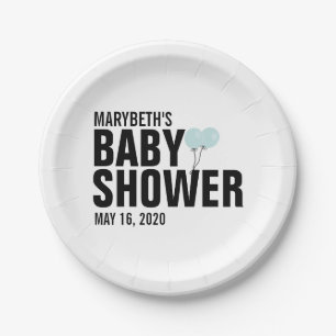 Oh Baby Blue Balloon Baby Shower Paper Plate