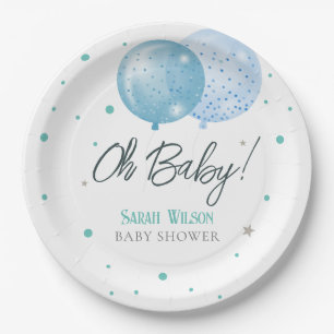 Oh Baby Blue Balloons Boy Baby Shower Paper Plate