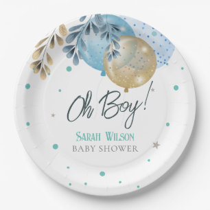 Oh Baby Blue Balloons Boy Baby Shower Paper Plate