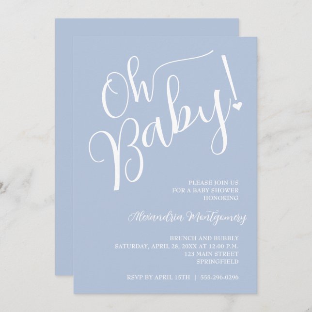 Oh Baby! Blue Boy Baby Shower QR Code Invitation (Front/Back)