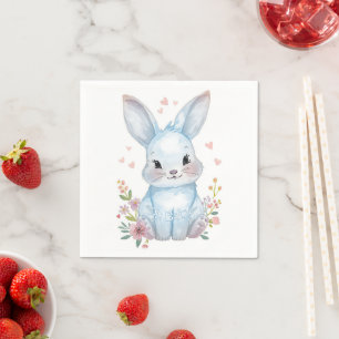 Oh Baby, Blue Bunny Shower Party Pastel Napkin