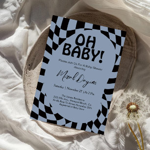 Oh Baby! Blue Checkered Modern Baby Shower  Invitation