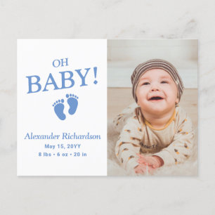 Oh Baby Blue Custom Photo Boy Birth Announcement