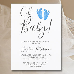 Oh Baby Blue Feet Baby Shower Invitation Postcard
