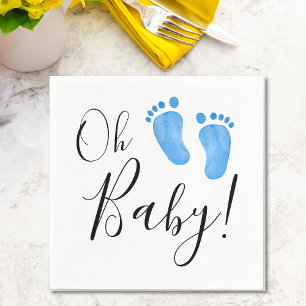 Oh Baby Blue Feet Baby Shower Napkin