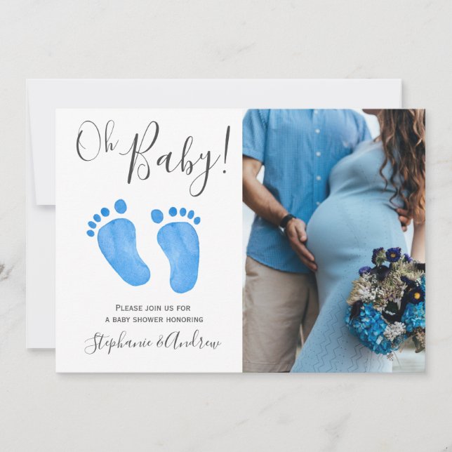 Oh Baby Blue Feet Photo Baby Shower Invitation (Front)