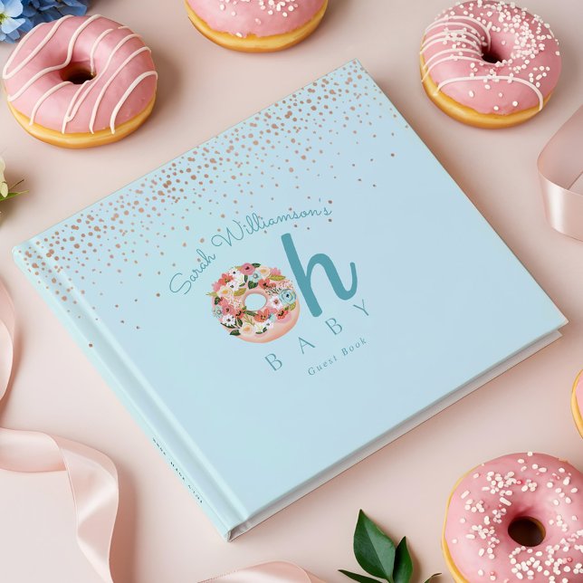 Oh Baby Blue Floral Botanical Doughnut Baby Shower Guest Book (Oh Baby Blue Floral Botanical Donut Baby Shower Guest Book)