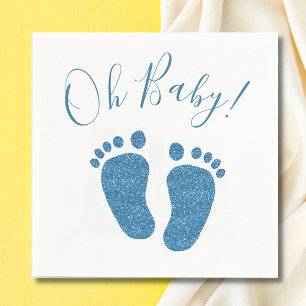 Oh Baby Blue Glitter Feet Baby Shower Napkin