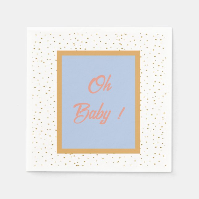 Oh Baby Blue Gold Ginkgo Leaf Baby Shower  Napkin (Front)
