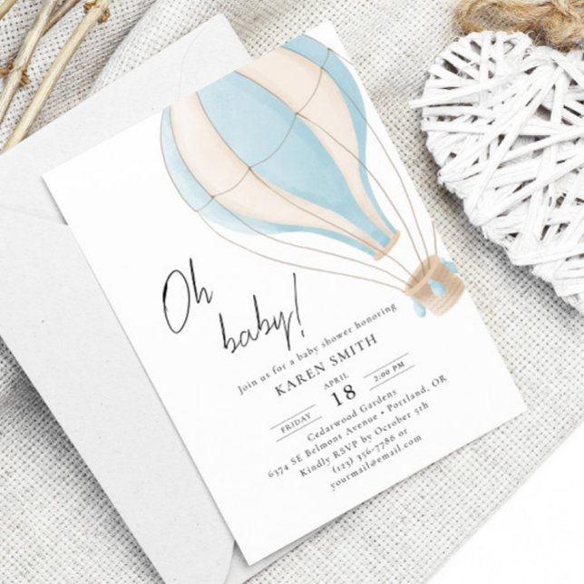 Oh baby Blue Hot Air Balloon Baby Shower Invitation (Creator Uploaded)