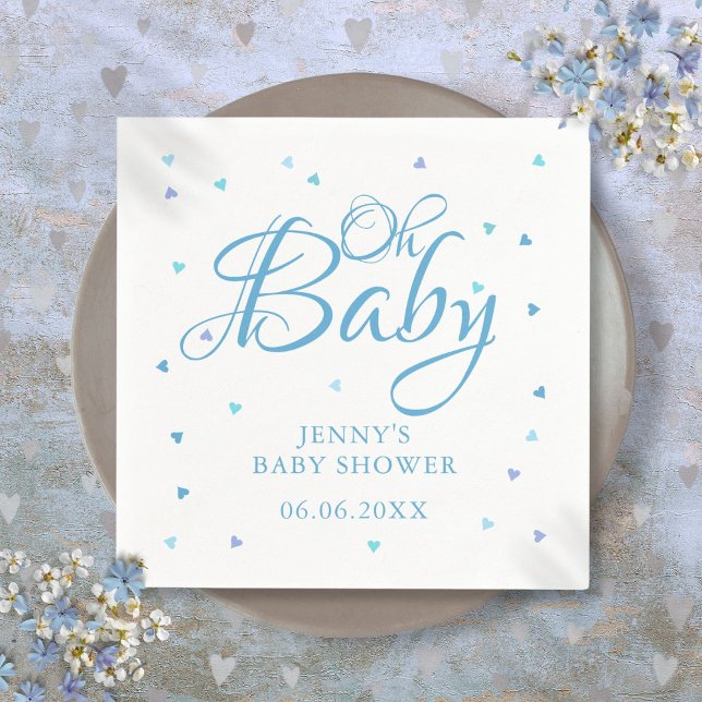 Oh Baby Blue Love Hearts Baby Shower / Sprinkle Napkin (Oh Baby Blue Love Hearts Baby Shower / Sprinkle Napkins)