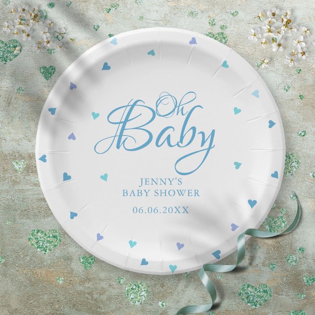 Oh Baby Blue Love Hearts Baby Shower / Sprinkle Paper Plate (Oh Baby Blue Love Hearts Baby Shower / Sprinkle Paper Plates)