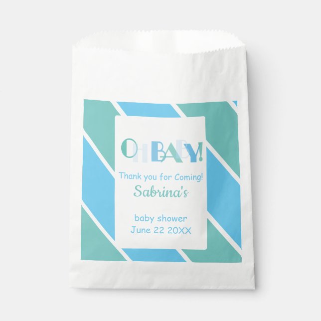 Oh Baby Blue Modern Baby Shower Favour Bag (Front)