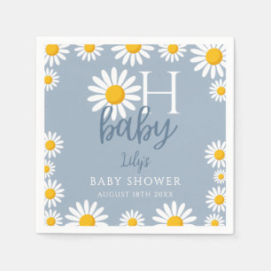 Oh Baby Blue Modern Daisy Baby Shower Napkin