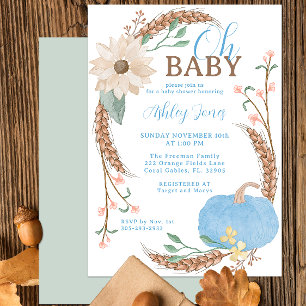 Oh Baby Blue Pumpkin Baby Shower Party Invitation
