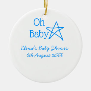 Oh baby blue star baby shower add name modern past ceramic tree decoration