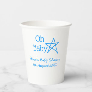 Oh baby blue star baby shower add name modern past paper cups